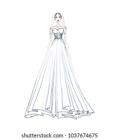 Fashion Illustration Girl Wedding Dress Bride Stock Illustration 1037674675