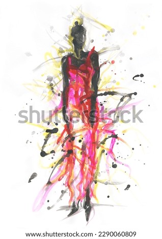 Fashion illustration. watercolor painting, fashion designer model sketch