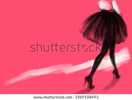 fashion illustration. young girl goes on sheels. digital painting
