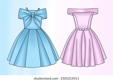 Fashion illustrations. The illustrations are the unique designs of ballgown. An elegant and pretty sketch of the kids or women wear.  - Powered by Shutterstock