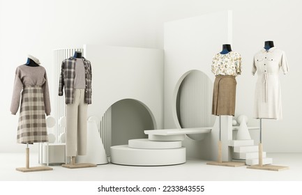 Fashion lifestyle concept Mannequins and space for promotional advertisements sales   podiums  product show stand   geometric shape  white background  3d rendering