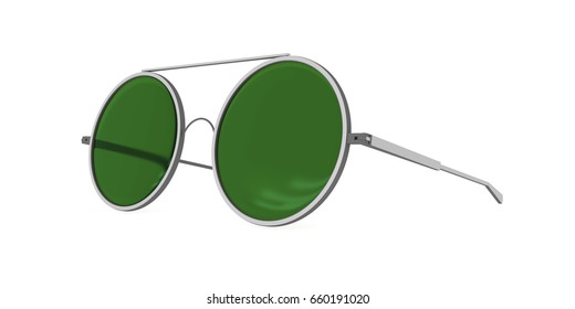 Fashion Sunglasses In A Thin Silver Frame With Round Green Glasses, 3d Render, 3d Illustration