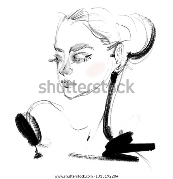 Fashion Woman Face Portrait Hand Drawn Stock Illustration