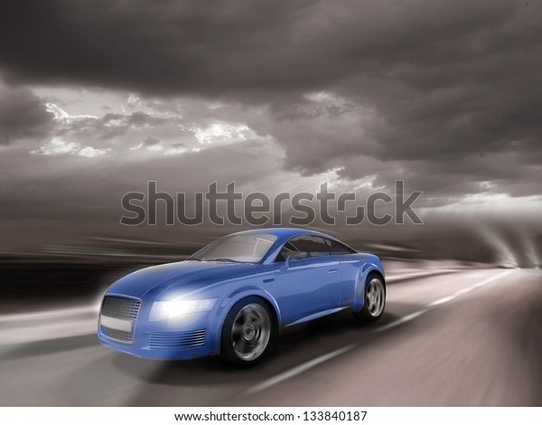Fast car moving with motion\
blur