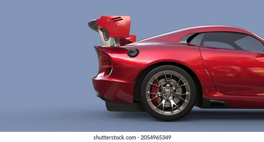 Fast car in realistic scene. 3d rendering - illustration