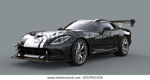 Fast\
car in realistic scene. 3d rendering -\
illustration
