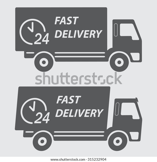 Fast delivery icon or sign. Symbol car carrying\
cargo, 24 hour.