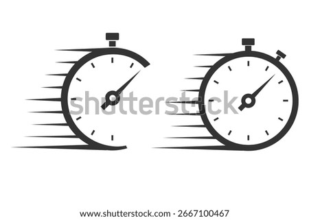 Fast delivery icon with timer, quick time icon, speed time vector icons set isolated on white background