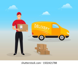 Delivery Man Track Flat Design Modern Stock Vector (Royalty Free) 563106763