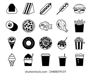 Fast food icon set　in black solid - Powered by Shutterstock