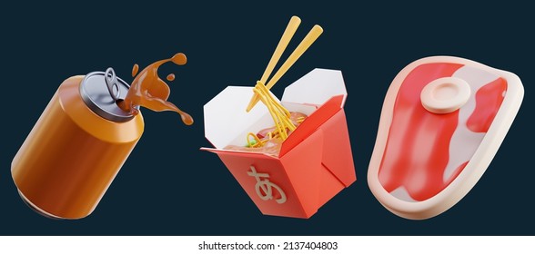 Fast Food Icon Set On Isolated Background 3d Rendering