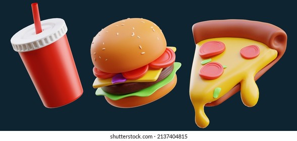 Fast Food Icon Set On Isolated Background 3d Rendering