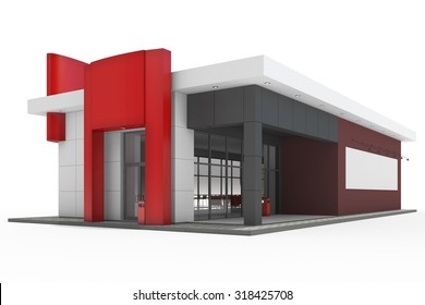 Fast Food Restaurant Building On White Background.3d Render