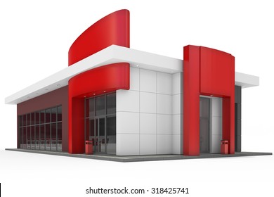 Fast Food Restaurant Building On White Background.3d Render