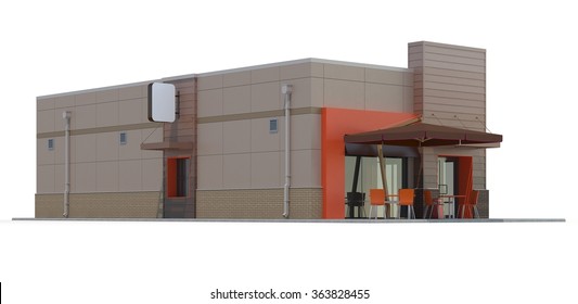 Fast Food Restaurant Building On White Background.3d Render