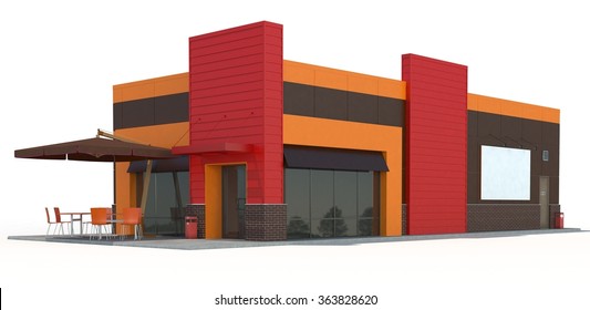 Fast Food Restaurant Building On White Background.3d Render