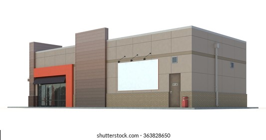 Fast Food Restaurant Building On White Background.3d Render