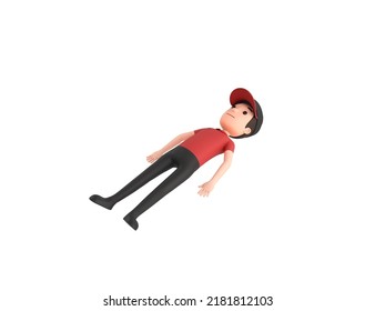 Fast Food Restaurant Worker Character Lying On Floor In 3d Rendering.