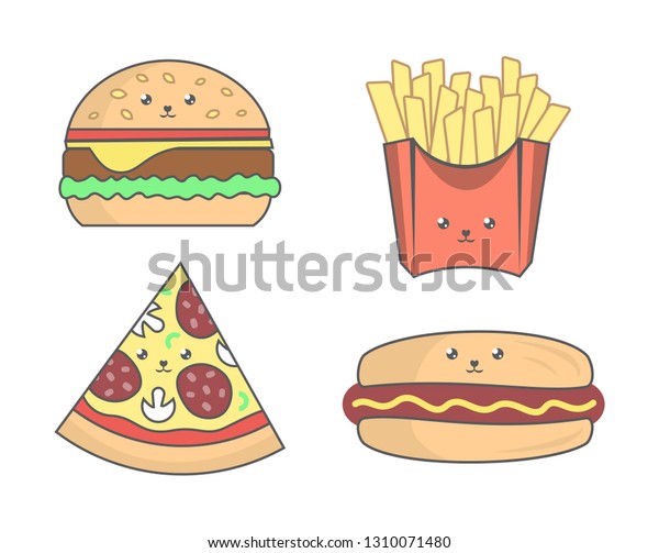 Fast Food Trendy Kawaii Style On Stock Illustration 1310071480 ...