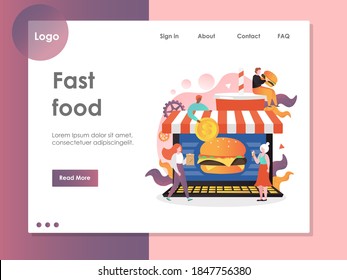 Fast Food Website Template, Web Page And Landing Page Design For Website And Mobile Site Development. Fast Food Delivery Online Service Concept.