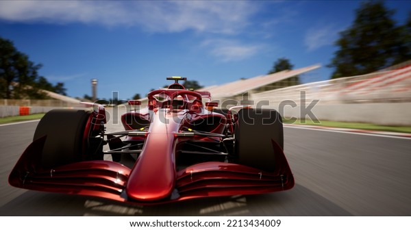Fast Sports Red\
Car Drive Racing Along the Track to the Finish Line. Dynamic Front\
View Camera. Speed and Sport Concept. 3D Rendering. High quality 4k\
footage. 3D\
Illustration