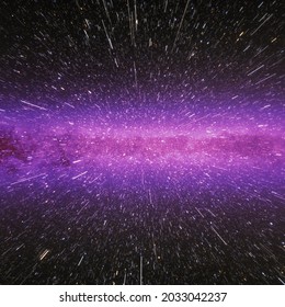 Faster than Light travel in Purple Galaxy, realistic 3D rendering