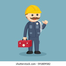 fat electrician with tool box and cables - Powered by Shutterstock