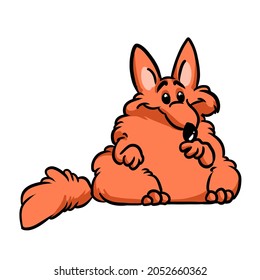 Fat fluffy red fox cheerful character isolated image caricature

