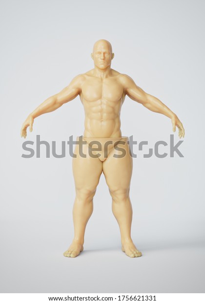 Fat loss process. Divided Half fat half\
muscular male figure. Before and after results of weight loss, diet\
and exercise. Plastic surgery and liposuction. Out of shape. 3d\
illustration