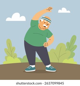 fat old man doing exercise