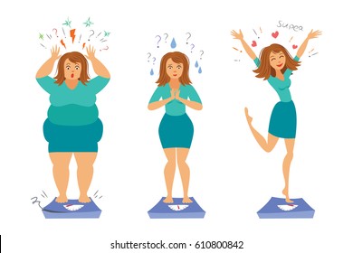 Fat and slim girls. Sadly thick woman and happy slender woman. Before and after. Weight loss concept.  - Powered by Shutterstock