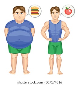 Fat Slim Man Weight Loss Concept Stock Illustration 307174316 ...