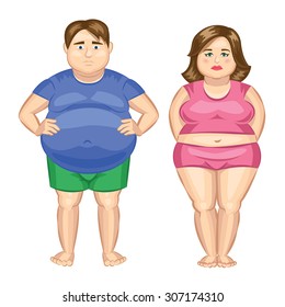 Fat woman and fat man, weight loss concept