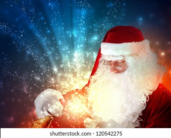 Father Christmas Carrying Presents In His Sack