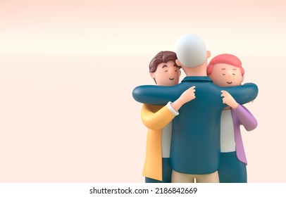 Father Hugging his Sons. 3D Illustration - Powered by Shutterstock