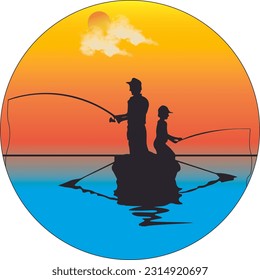 Father and Son Fishing using a Boat - Powered by Shutterstock