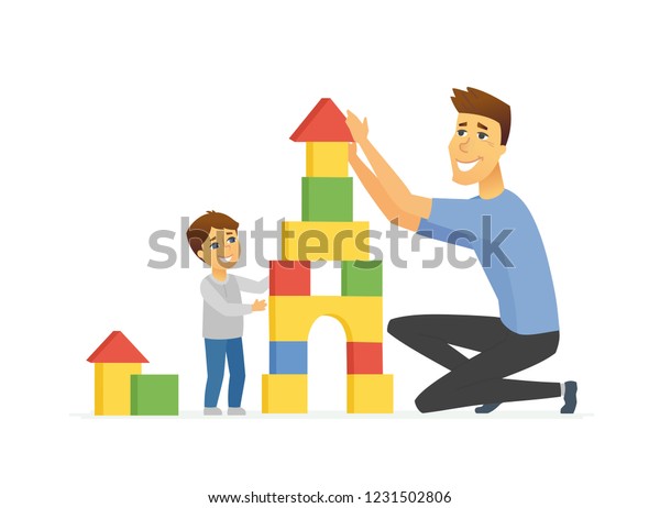 Father and son playing - cartoon people characters illustration