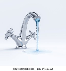 Faucet With Flowing Water. 3d Render.