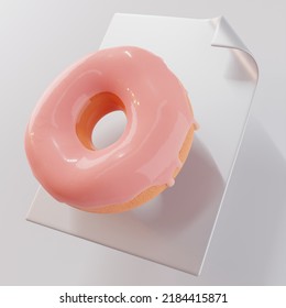 Favicon For A Pastry Shop Or City Bakery And Pastries. Sweet Treat In Glaze. Donut On A Leaf. 3d Rendering.