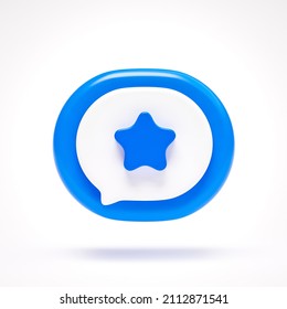 Favorite star icon sign symbol button on blue speech bubble on white background 3D rendering