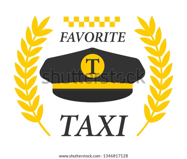 Favorite taxi logotype with black drivers cap and\
yellow laurel\
branche