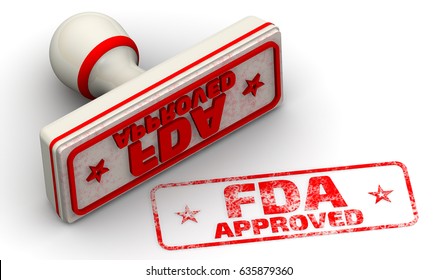 FDA approved. Red seal and imprint "FDA APPROVED" on white surface. Isolated. 3D Illustration