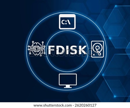 fdisk tech concept.A command-line tool for managing disk partitions.