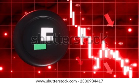 FDUSD, First Digital USD, 3D illustration of a bearish market with glow red trading candles and down arrows, vivid glowing red background, financial loss and market decline. 4k image