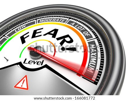 fear conceptual meter indicate maximum, isolated on white background