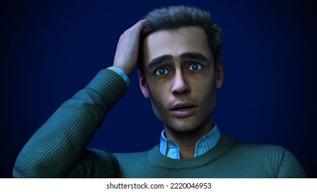 Fear Emotion Scared Man Holding His Head Stress Problem Crisis Worried Nervous Guy 3D Illustration