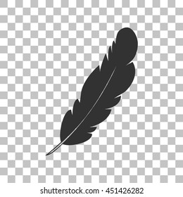 Feather Sign Illustration. Dark Gray Icon On Transparent Background.