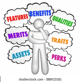 Features Benefits Qualities Selling Customer Thinking Thought Clouds