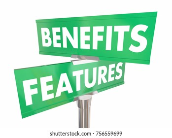 Features Benefits Road Sign Two Way Direction Product Advantage 3d Illustration