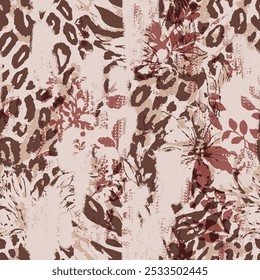 features an intricate and interesting design combining leopard prints and plant motifs